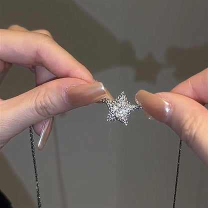 Flag Village Magnetic Five-pointed Star Necklace With Rhinestones Stainless Steel Clavicle Chain Personalized Designer Necklace Women Jewelry Gifts