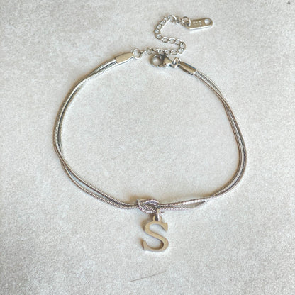 Flag Village New Letter A-Z Love Knot Bracelets For Women Couple Gold Color Dainty Snake Chain Charm Bracelet Stainless Steel Jewelry Gift Valentine's Day Gifts