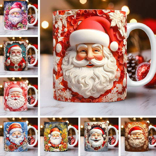 Flag Village Creative 3D Christmas Ceramic Mug Unique Space Design Snowman Santa Coffee Cup Tea Milk Mug Christmas Gifts For Kids Adults Kitchen Gadgets