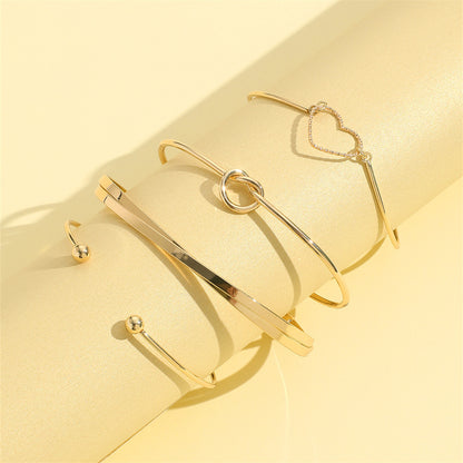 Flag Village Vintage Gold Crystal Heart Letter Love Bangle Bracelet For Women Fashion Multi-layer Geometric Charm Bracelets Jewelry Gifts