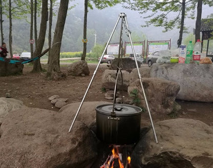 Flag Village Compatible with Apple, Camping outdoor campfire tripod hanging pot picnic fire bracket aluminum alloy tripod camping supplies