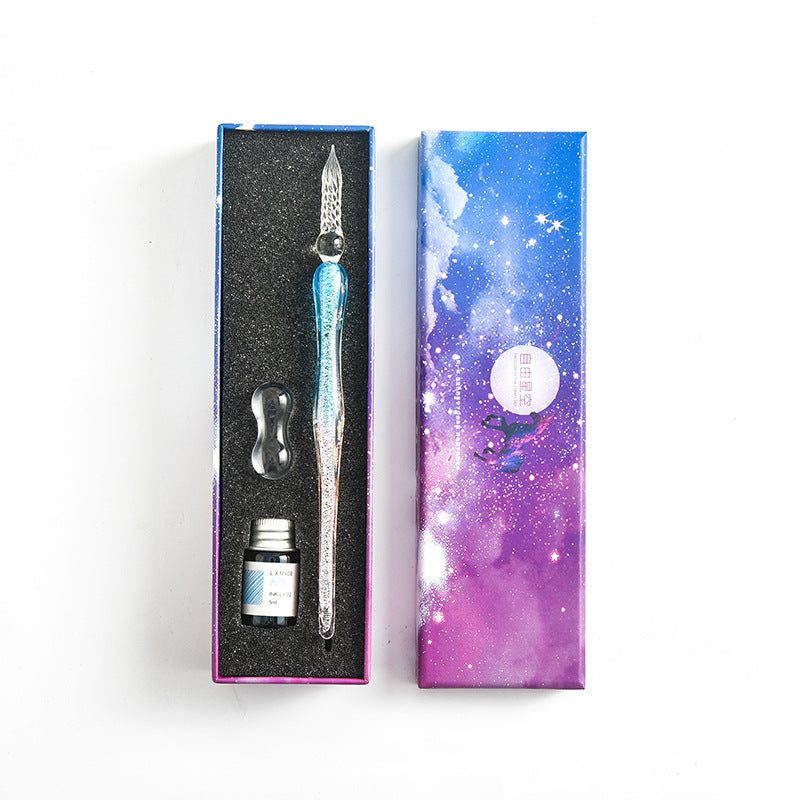 Flag Village Starry Sky Pen Glass Pen Gradient Color Gift Box Set