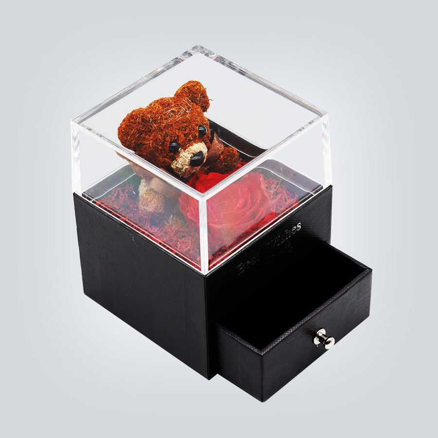 Flag Village Teddy Bear Preserved Flower Jewelry Box Gift
