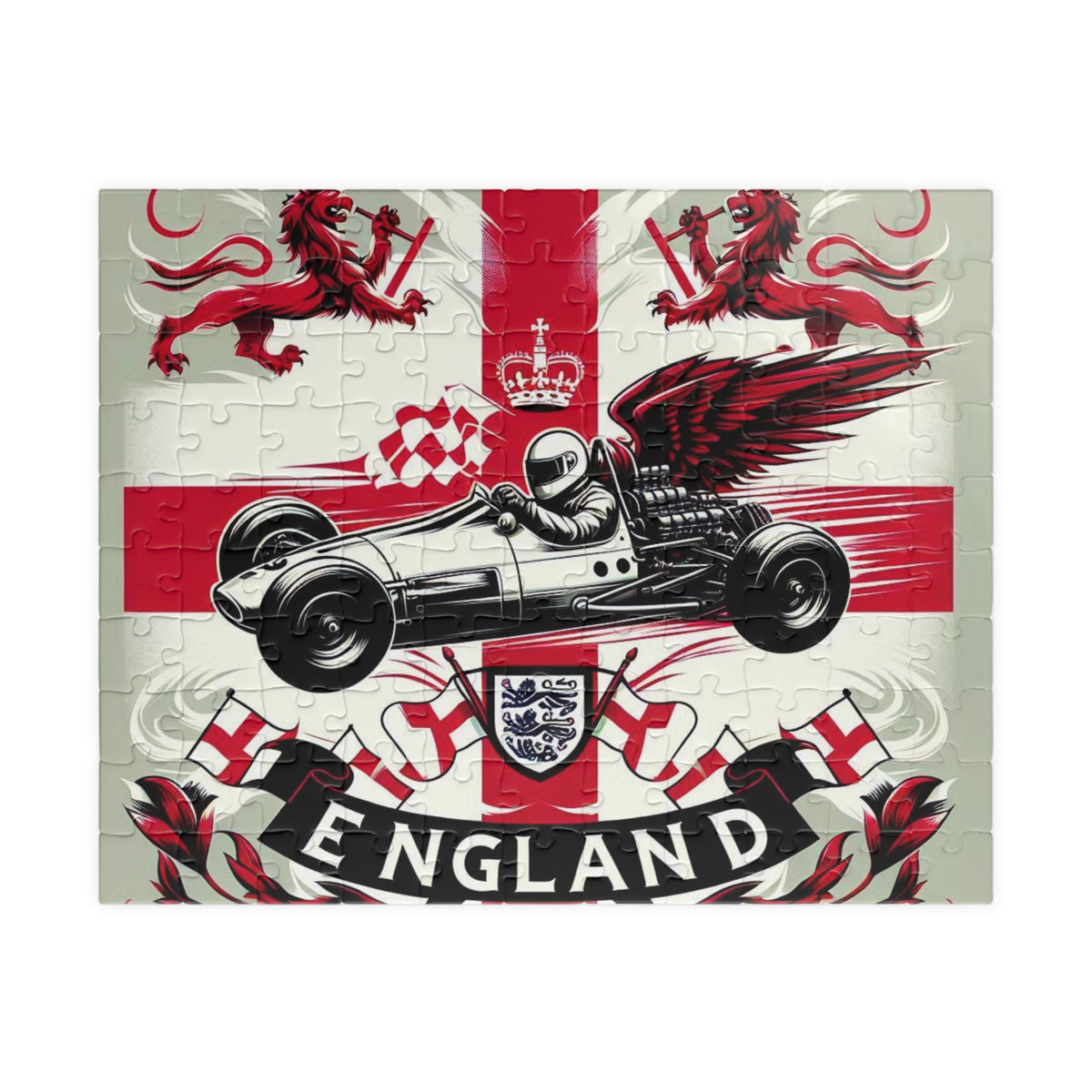 Flag Village England Racing Car Jigsaw Puzzle