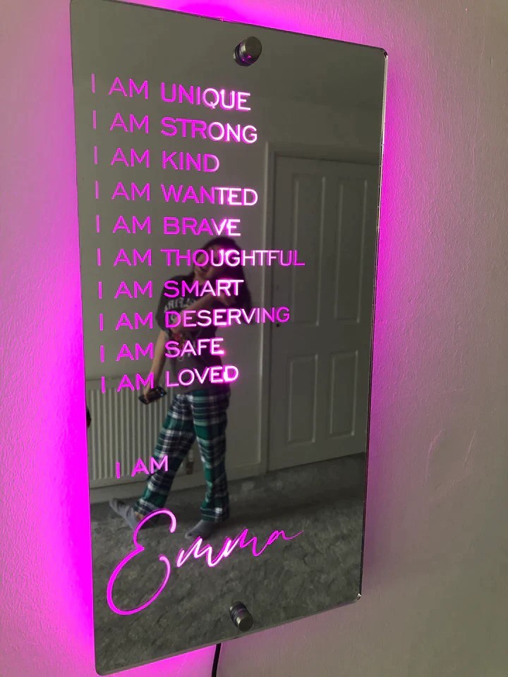 Flag Village Personalized Name Mirror Light For Bedroom LED Light Up Mirror For Wall Custom Photo Christmas Valentine's Day Wedding Gifts