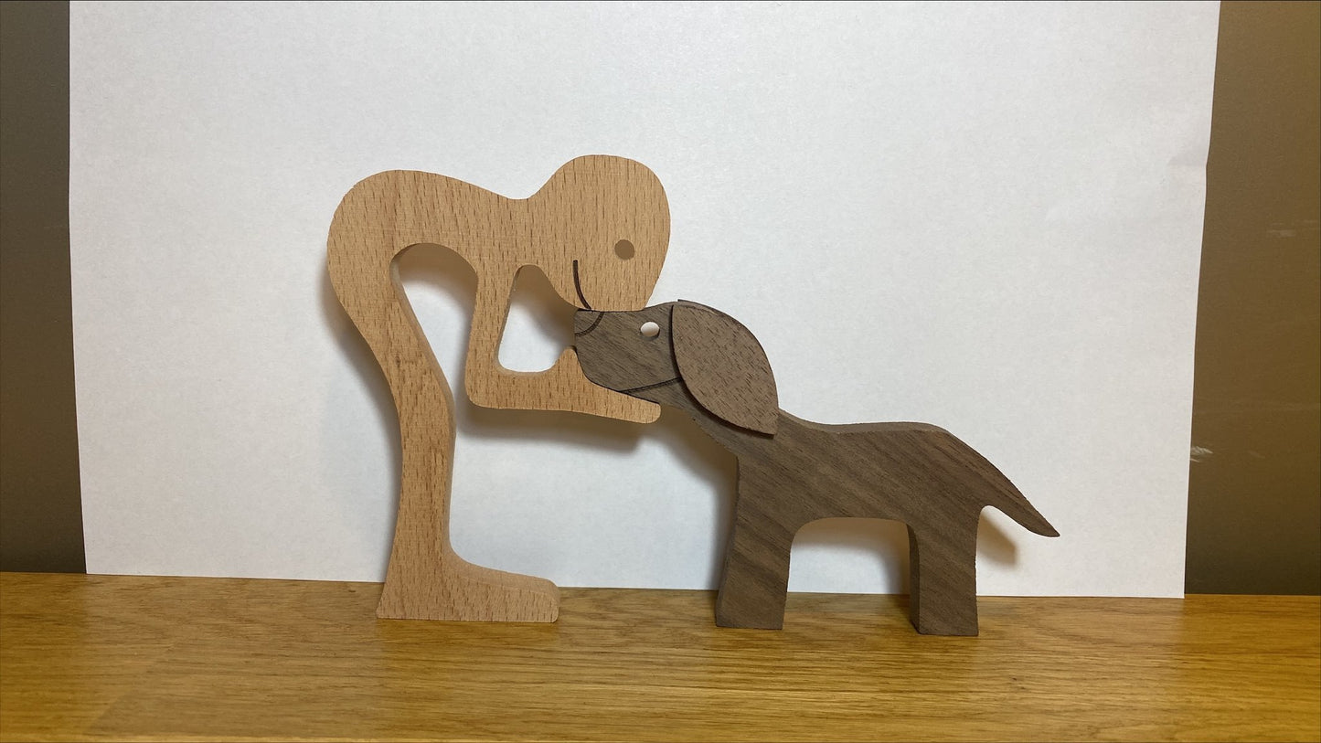 Flag Village DIY Figurine Wood Dog Ornament Sculpture Home Decoration A Man A Dog Wood Sculpture Christmas Gifts Model Decor