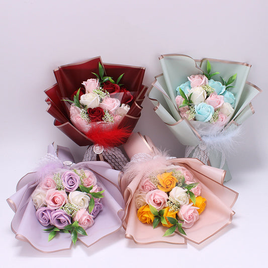 Flag Village Artificial Soap Rose Bouquet Fake Flower Gift Box Tanabata Valentine's Day Gift