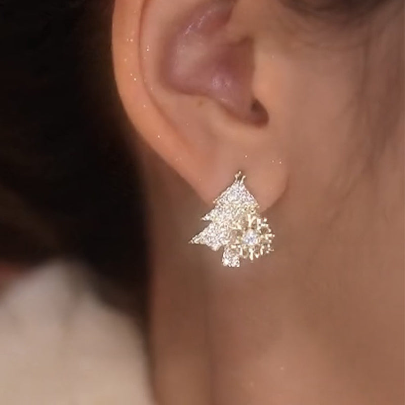 Flag Village Rotatable Christmas Tree Earrings Shiny Rhinestone Snowflake Stud Earring New Year Xmas Festival Ear Jewelry Gifts Autumn And Winter