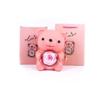 Flag Village Eternal Rose Teddy Bear Gifts Box With Necklace Rotate Rose Jewelry Box Valentine Wedding Storage Gift Case For Women Girlfriend