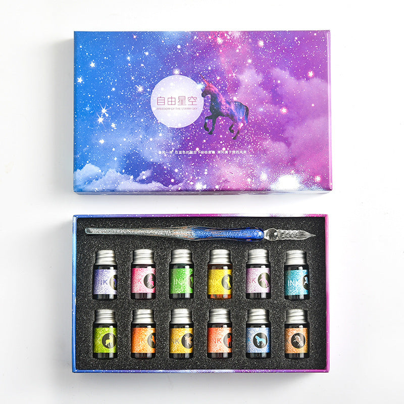 Flag Village Starry Sky Pen Glass Pen Gradient Color Gift Box Set