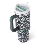 Flag Village 40 Oz Tumbler With Handle Straw Insulated, Stainless Steel Spill Proof Vacuum Coffee Cup Tumbler With Lid Tapered Mug Gifts For Valentine Lover Suitable For Car Gym Office Travel