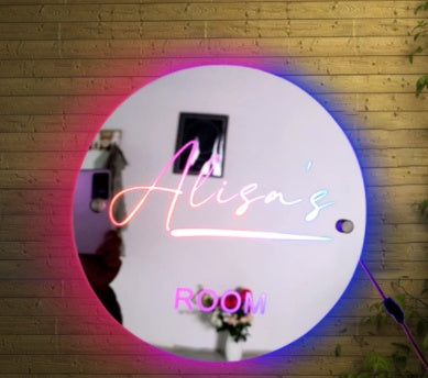 Flag Village Personalized Name Mirror Light For Bedroom LED Light Up Mirror For Wall Custom Photo Christmas Valentine's Day Wedding Gifts