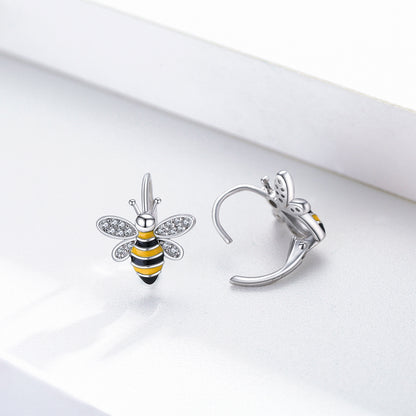 Flag Village Bee Earrings S925 Sterling Silver Bumble Honey Huggie Hoop Earrings Bee Jewelry Gifts for Women Girls Teen