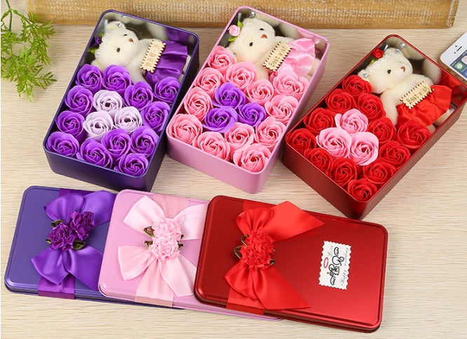 Flag Village Soap Flower Rose Soap Flower Flower Gift Box Valentine's Day Gift for Girlfriend Extra Large Square