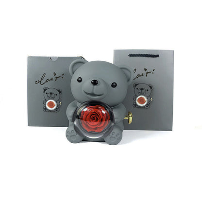 Flag Village Rotating Bear Gift Box Rose Jewelry Box