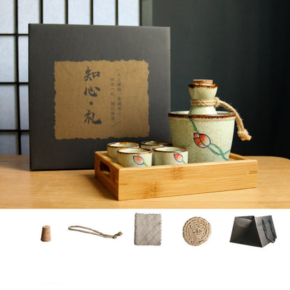 Flag Village Japanese Retro Sake Wine Warmer Gift Box Set Hot Wine Shochu Pot Ceramic Wine Cup White Wine Household Wine Glass