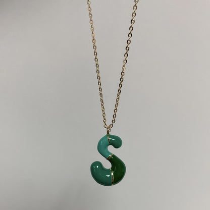 Flag Village Brass Epoxy Capsule 26 Letter Necklace For Women Initial Alphabet Pendant Necklace Fashion Link Chain Jewelry Gifts