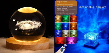 Flag Village LED Water Ripple Ambient Night Light USB Rotating Projection Crystal Table Lamp RGB Dimmable Home Decoration 16 Color Gifts
