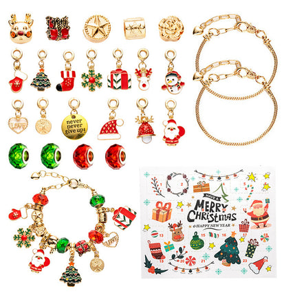 Flag Village DIY Creative Kids Bracelet Ornament 24 Grid Calendar Christmas Surprise Blind Box Silver Set