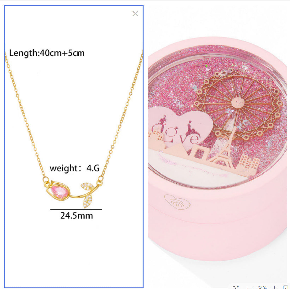 Flag Village Ferris Wheel Induction Lamp Light Luxury Ring Set Chain Jewelry Box