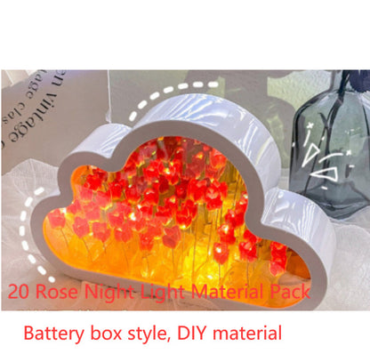 Flag Village Tulip Night Lamp DIY Material Cloud Tulips Night Lamp Decorative Mirrors Photo Frame LED Table Lights Korean Creative Desk Bedroom Handmade Birthday Gifts