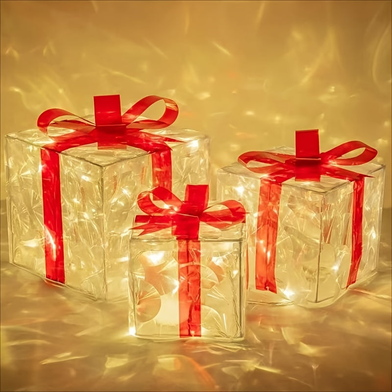 Flag Village New Christmas Gift Box 3-piece Folding Christmas Gift Box Light Up Valentine Gift Box Christmas Lights