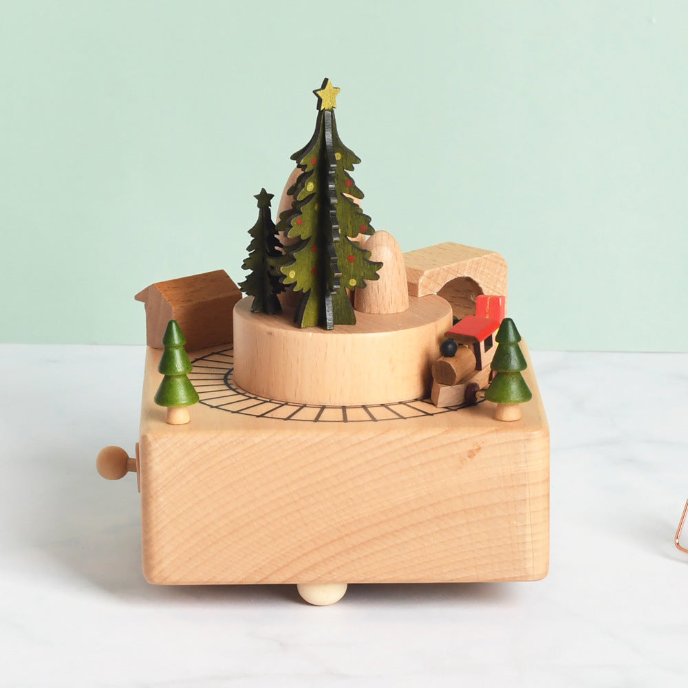 Flag Village Wooden building model music box birthday gift