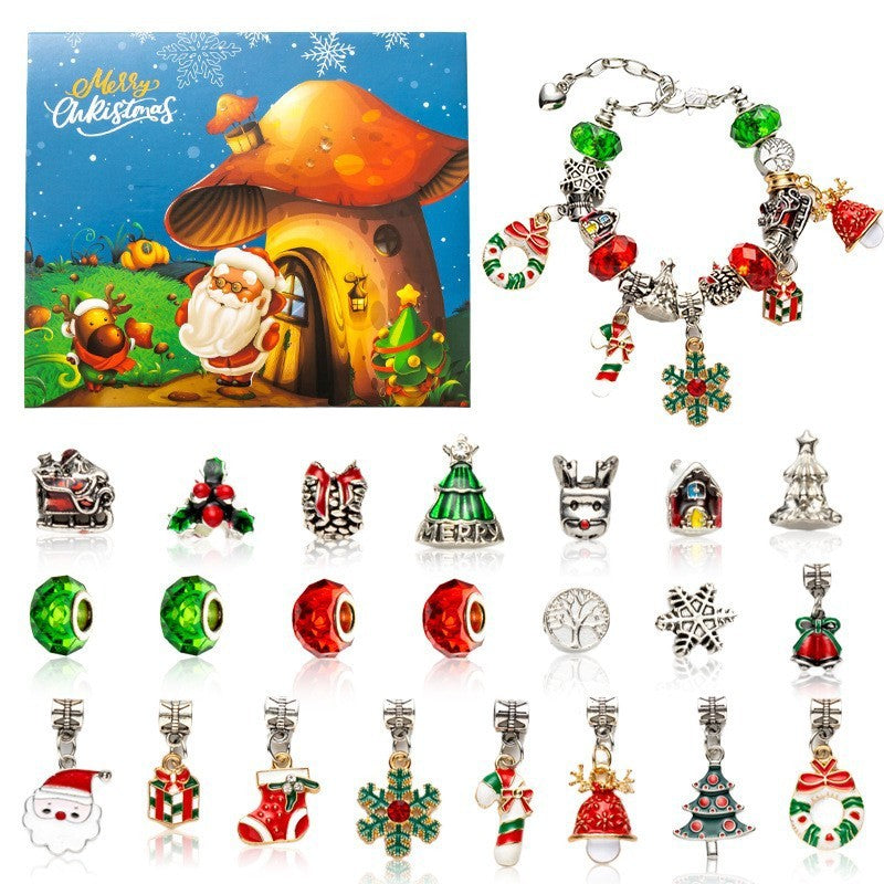 Flag Village DIY Creative Kids Bracelet Ornament 24 Grid Calendar Christmas Surprise Blind Box Silver Set