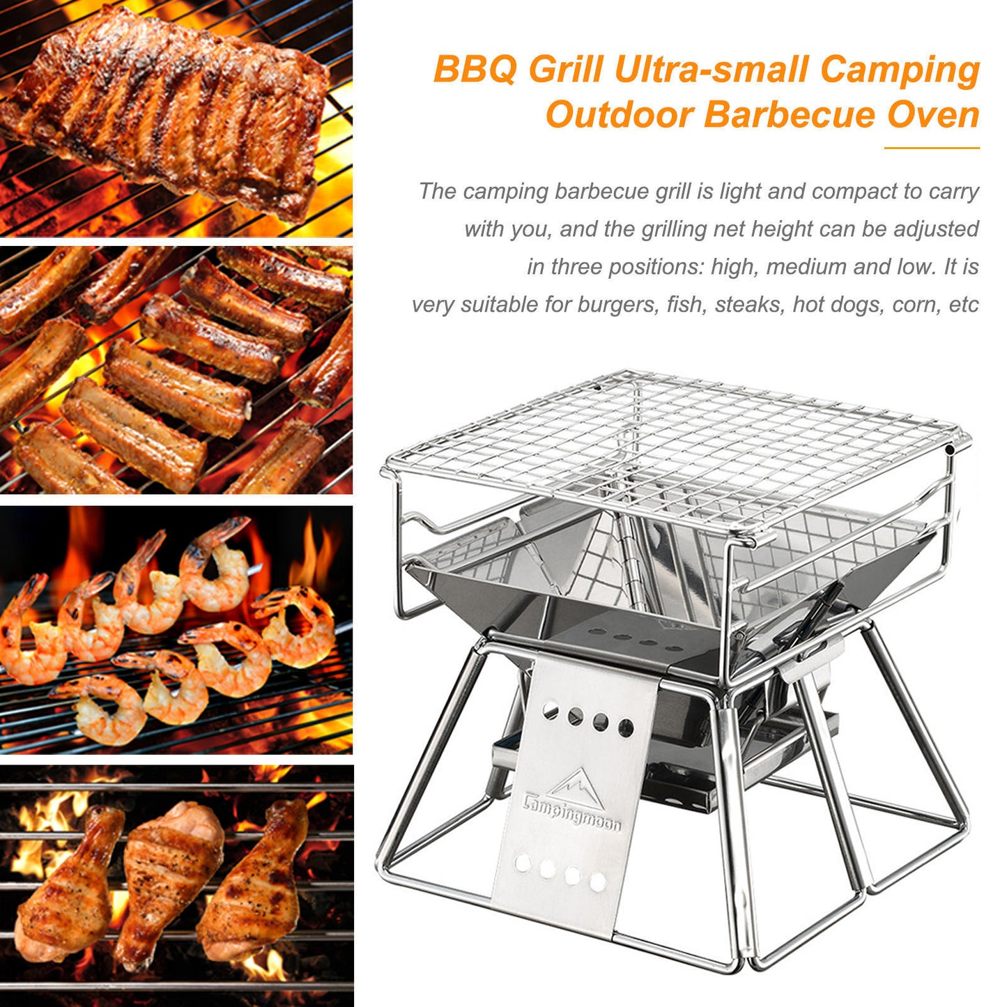 Flag Village Portable Stainless Steel BBQ Grill Non-stick Surface Folding Barbecue Grill Outdoor Camping Picnic Tool