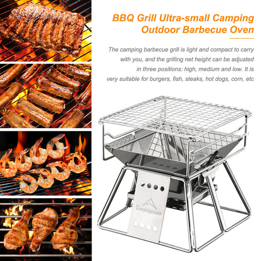 Flag Village Portable Stainless Steel BBQ Grill Non-stick Surface Folding Barbecue Grill Outdoor Camping Picnic Tool