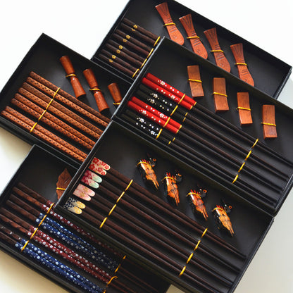 Flag Village Wooden Chopsticks 4 Pairs Of Chopsticks Chopstick Holder Combination Gift Box Set
