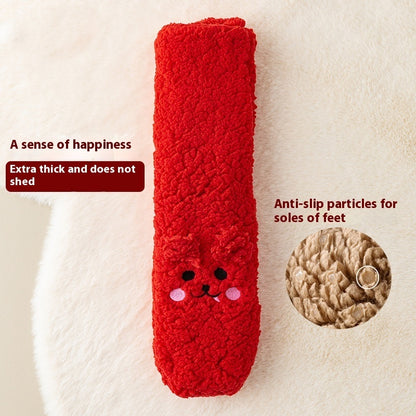 Flag Village Winter Floor Socks Velvet Thicken Warm Coral Velvet Cute Socks Japanese-style Home Footwear Non-slip Socks New Year Gifts Winter Gadgets