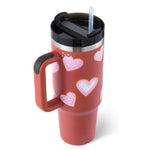 Flag Village 40 Oz Tumbler With Handle Straw Insulated, Stainless Steel Spill Proof Vacuum Coffee Cup Tumbler With Lid Tapered Mug Gifts For Valentine Lover Suitable For Car Gym Office Travel