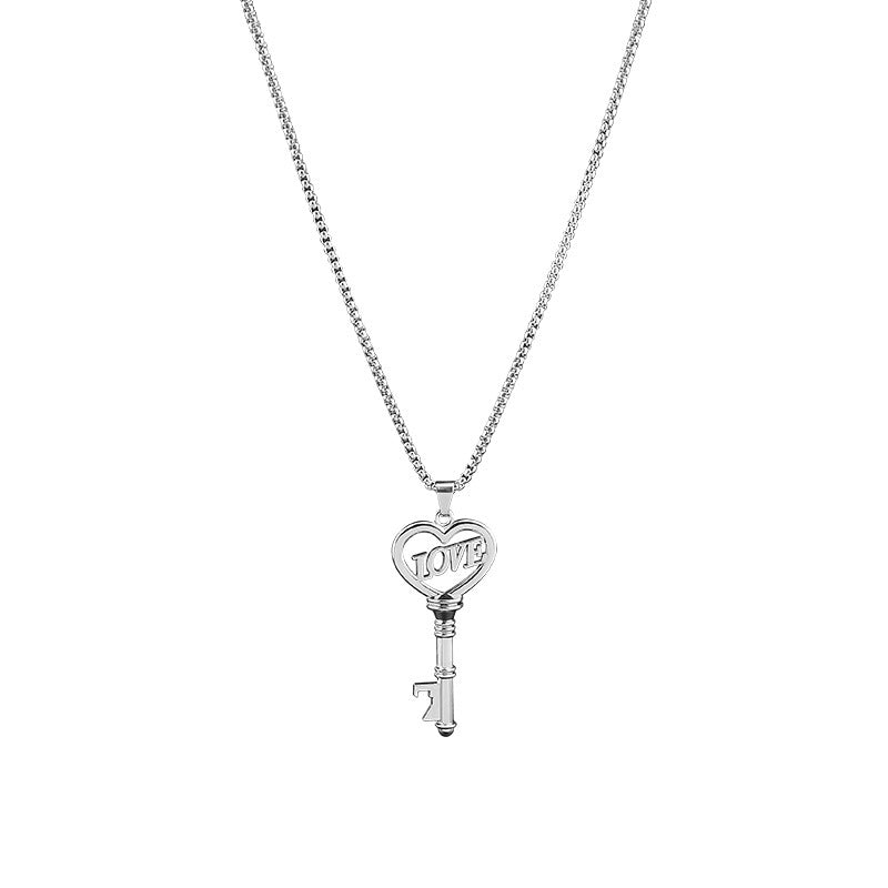 Flag Village Stainless Steel Necklaces Sweet Heart Key Pendants Choker Chain Korean Fashion Jewelry For Women Jewelry Gifts