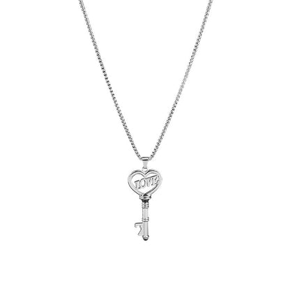 Flag Village Stainless Steel Necklaces Sweet Heart Key Pendants Choker Chain Korean Fashion Jewelry For Women Jewelry Gifts