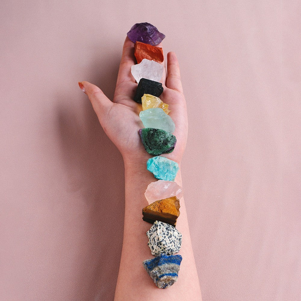 Flag Village Natural Crystal Original Stone Set Energy Crystal Unpolished Semi Precious Amethyst Gift Box