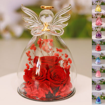 Flag Village Eternal Flower Gift Box Angel Glass Cover Dried Rose Gift Box For Christmas New Year Valentine's Day Home Decor