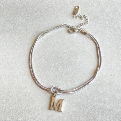 Flag Village New Letter A-Z Love Knot Bracelets For Women Couple Gold Color Dainty Snake Chain Charm Bracelet Stainless Steel Jewelry Gift Valentine's Day Gifts