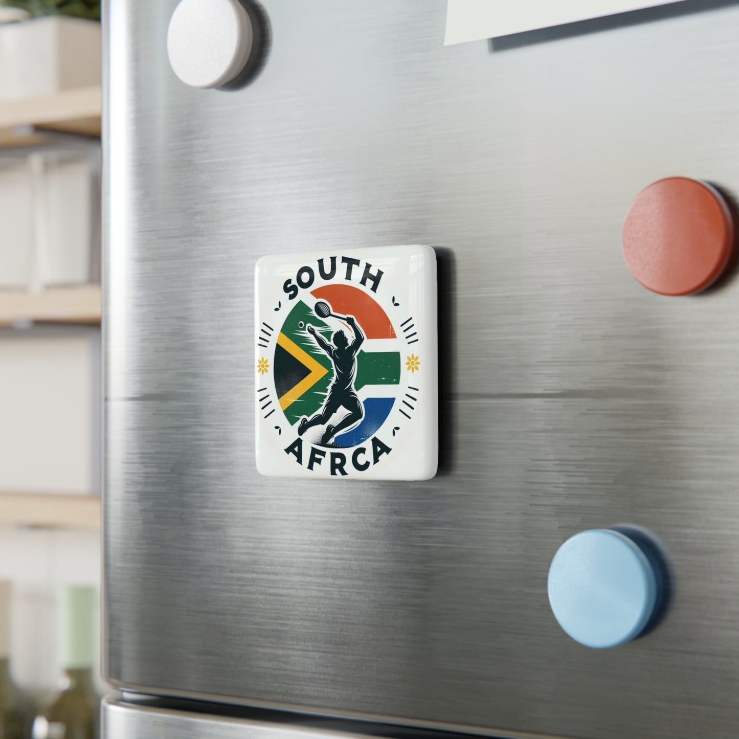 Flag Village South Africa Flag Sporting Porcelain Magnet, Square ZAF0006