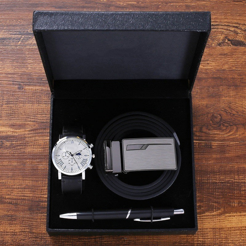 Flag Village Business Belt Wallet Wrist Watch Pen Gift Box Set For Men
