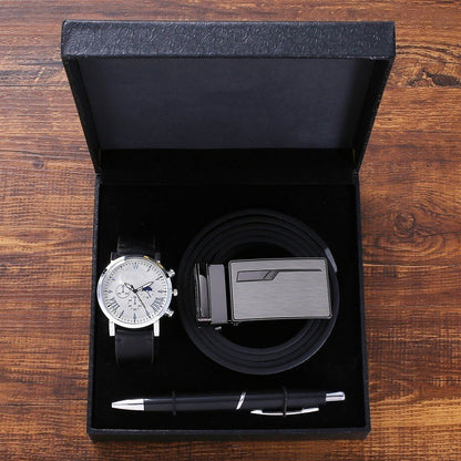 Flag Village Business Belt Wallet Wrist Watch Pen Gift Box Set For Men
