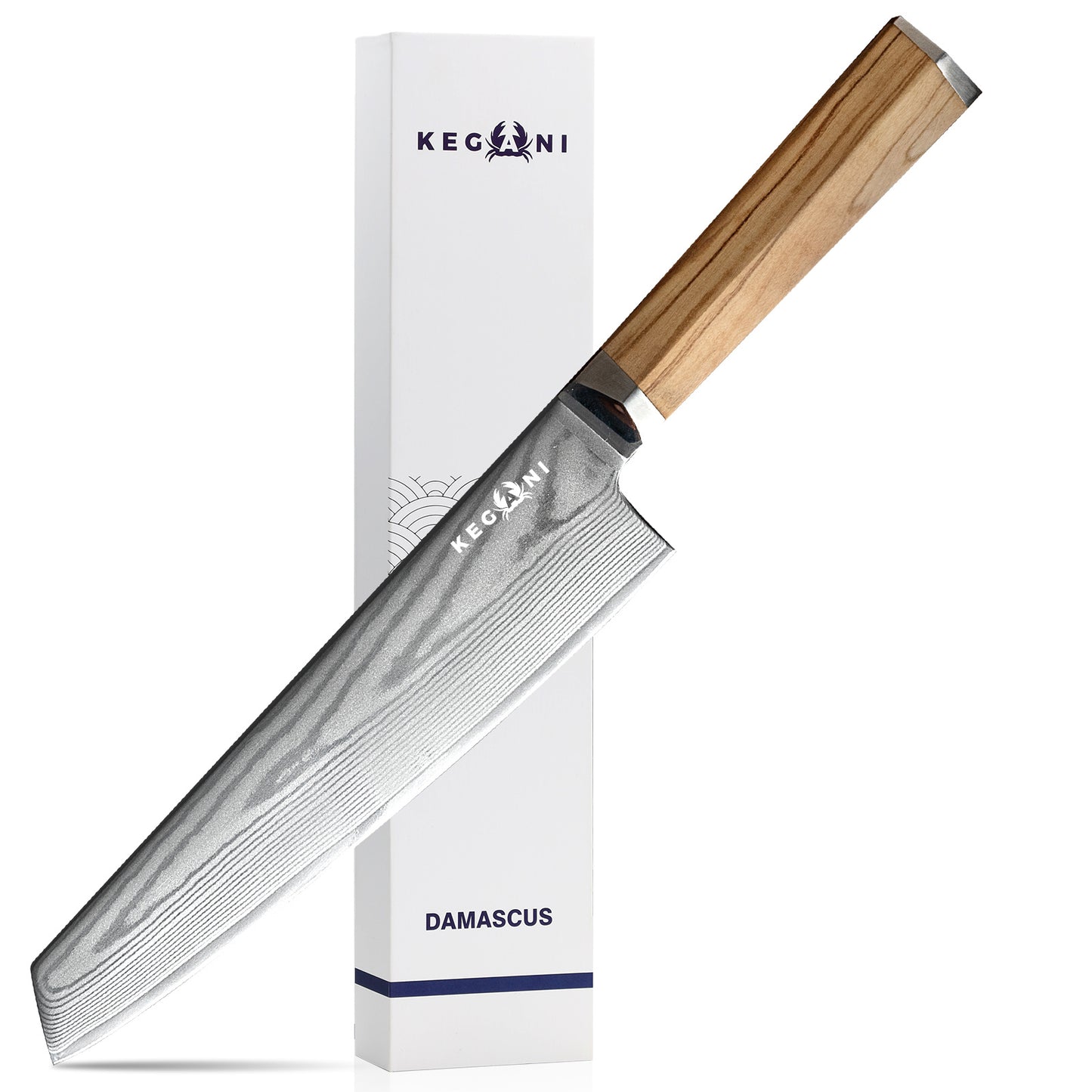 Flag Village Kegani 8 Inch Kiritsuke Knife, Japanese Chef Knife 67 Layers VG-10 Damascus Kiritsuke, Italian Olive Wood FullTang Handle Natural Texture Japanese Knife With Gift Box & Sheath