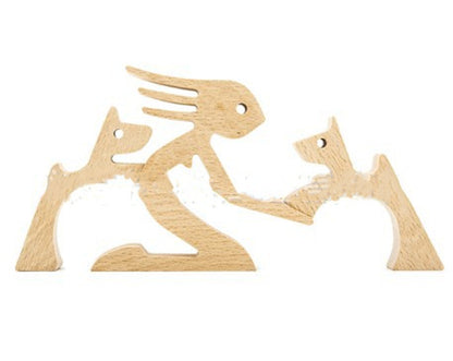 Flag Village DIY Figurine Wood Dog Ornament Sculpture Home Decoration A Man A Dog Wood Sculpture Christmas Gifts Model Decor