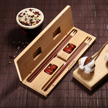 Flag Village Chinese Mahogany Chopsticks Lettering Solid Wood Box Set Gift Chopsticks Custom Gift Box Wedding Lettering Public Chopsticks Birthday Gift