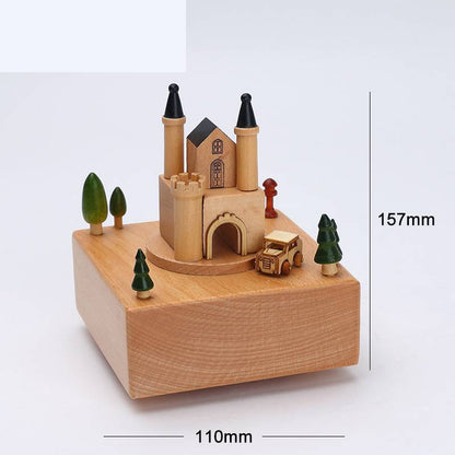 Flag Village Wooden building model music box birthday gift
