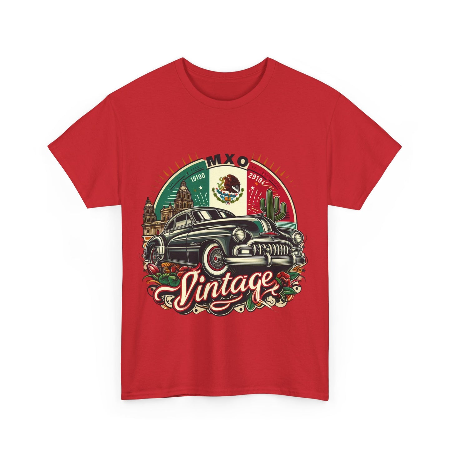 Flag Village Mexico Vintage Car Flag T-SHIRT Heavy Cotton Tee MEX0001
