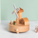 Flag Village Wooden building model music box birthday gift