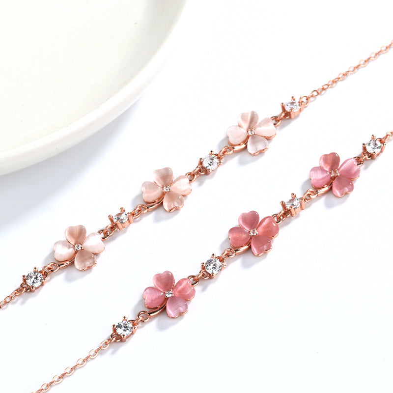 Flag Village Fashion Jewelry Opal Crystal Gemstones Chain Bracelets For Women Femme Zircon Diamonds Rose Gold Jewelry Bijoux Mujer Cute Girlfriend Gifts