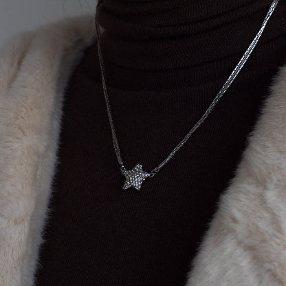 Flag Village Magnetic Five-pointed Star Necklace With Rhinestones Stainless Steel Clavicle Chain Personalized Designer Necklace Women Jewelry Gifts