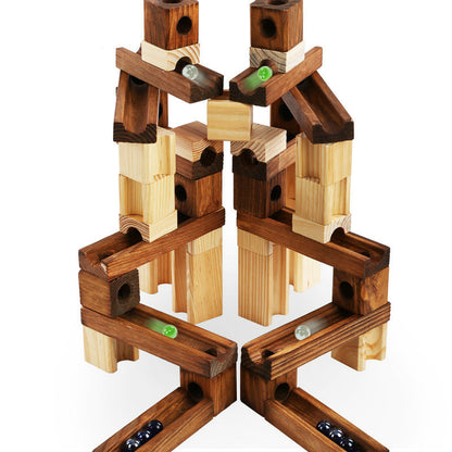 Flag Village Wood Marbles Building Run Maze Ball Blocks Rollercoaster Style Construction Educational Toys For Children Kids Gifts